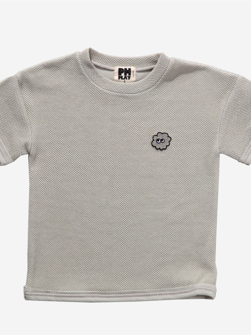 Petit Oh Light Gray Textured Kids Short Sleeve Tee with Patch